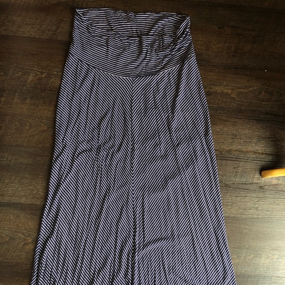 Full Length Blue Striped Maternity Maxi Skirt L - Picture 3 of 5